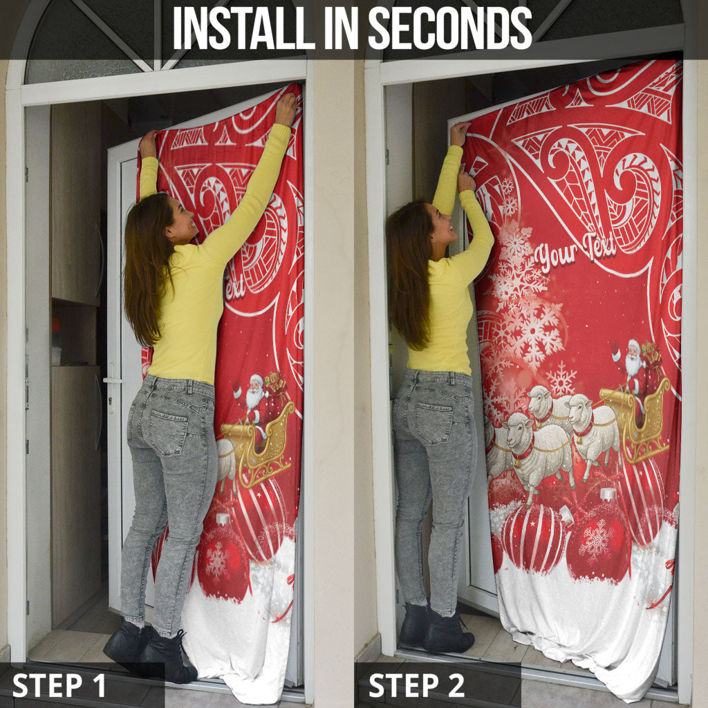 New Zealand Christmas In July Personalised Door Cover Funny Santa Sheep Meri Kirihimete Red LT14 - Polynesian Pride