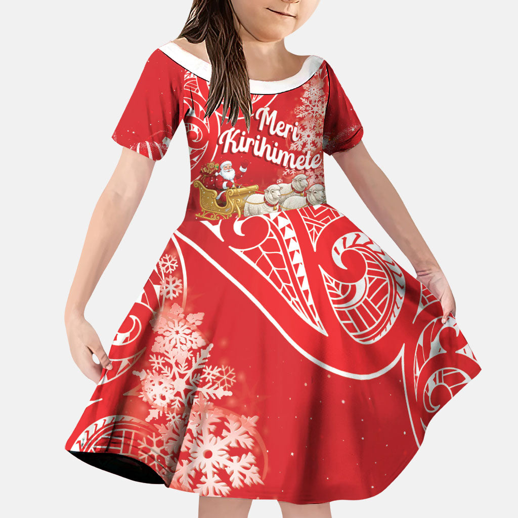 New Zealand Christmas In July Personalised Family Matching Mermaid Dress and Hawaiian Shirt Funny Santa Sheep Meri Kirihimete Red LT14 Daughter's Dress Red - Polynesian Pride