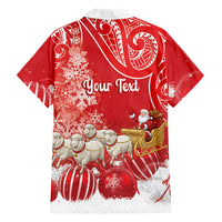 New Zealand Christmas In July Personalised Family Matching Off The Shoulder Long Sleeve Dress and Hawaiian Shirt Funny Santa Sheep Meri Kirihimete Red LT14 - Polynesian Pride