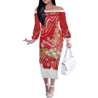 New Zealand Christmas In July Personalised Family Matching Off The Shoulder Long Sleeve Dress and Hawaiian Shirt Funny Santa Sheep Meri Kirihimete Red LT14 Mom's Dress Red - Polynesian Pride