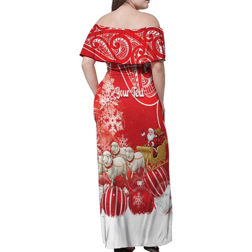 New Zealand Christmas In July Personalised Family Matching Off Shoulder Maxi Dress and Hawaiian Shirt Funny Santa Sheep Meri Kirihimete Red LT14 - Polynesian Pride