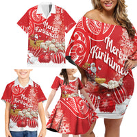 New Zealand Christmas In July Personalised Family Matching Off Shoulder Short Dress and Hawaiian Shirt Funny Santa Sheep Meri Kirihimete Red LT14 - Polynesian Pride