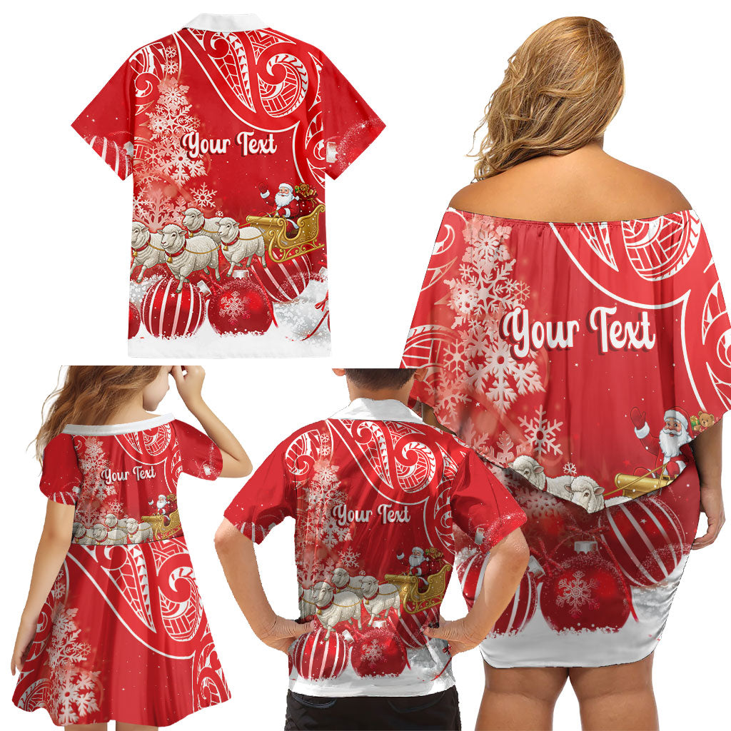 New Zealand Christmas In July Personalised Family Matching Off Shoulder Short Dress and Hawaiian Shirt Funny Santa Sheep Meri Kirihimete Red LT14 - Polynesian Pride