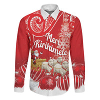 New Zealand Christmas In July Personalised Family Matching Off Shoulder Short Dress and Hawaiian Shirt Funny Santa Sheep Meri Kirihimete Red LT14 Dad's Shirt - Long Sleeve Red - Polynesian Pride