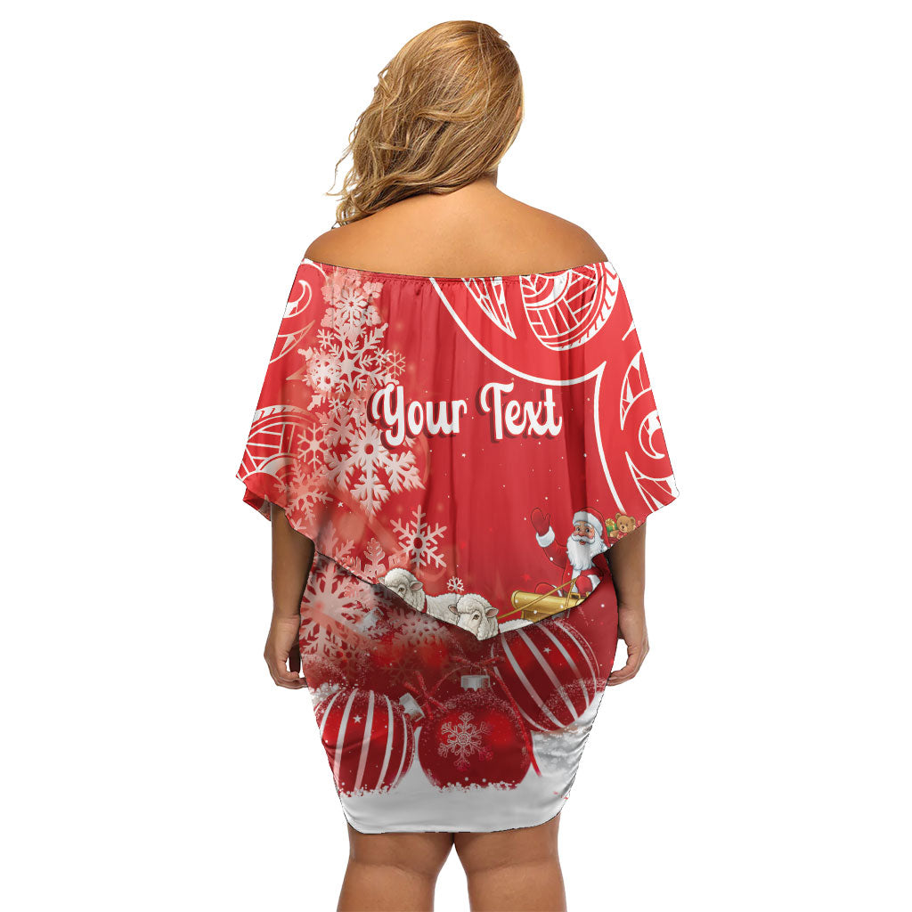 New Zealand Christmas In July Personalised Family Matching Off Shoulder Short Dress and Hawaiian Shirt Funny Santa Sheep Meri Kirihimete Red LT14 - Polynesian Pride