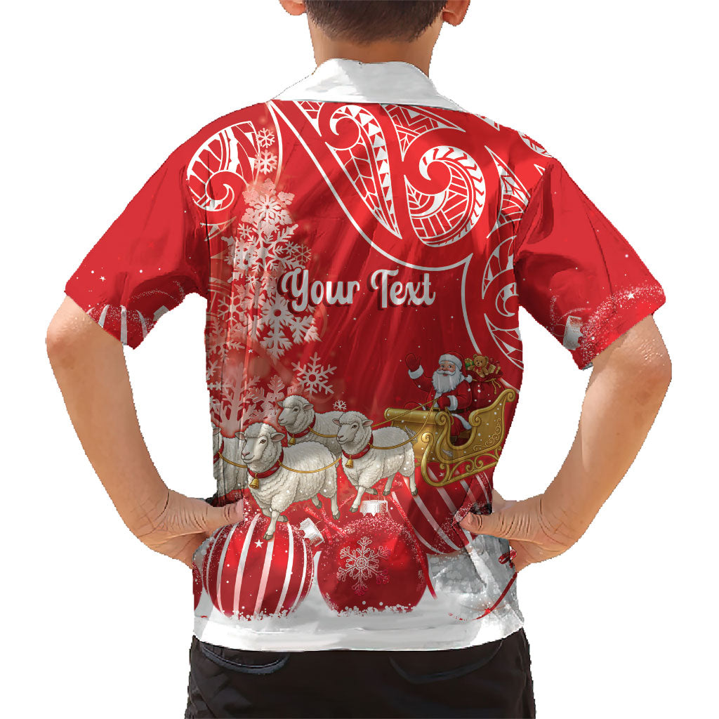 New Zealand Christmas In July Personalised Family Matching Short Sleeve Bodycon Dress and Hawaiian Shirt Funny Santa Sheep Meri Kirihimete Red LT14 - Polynesian Pride