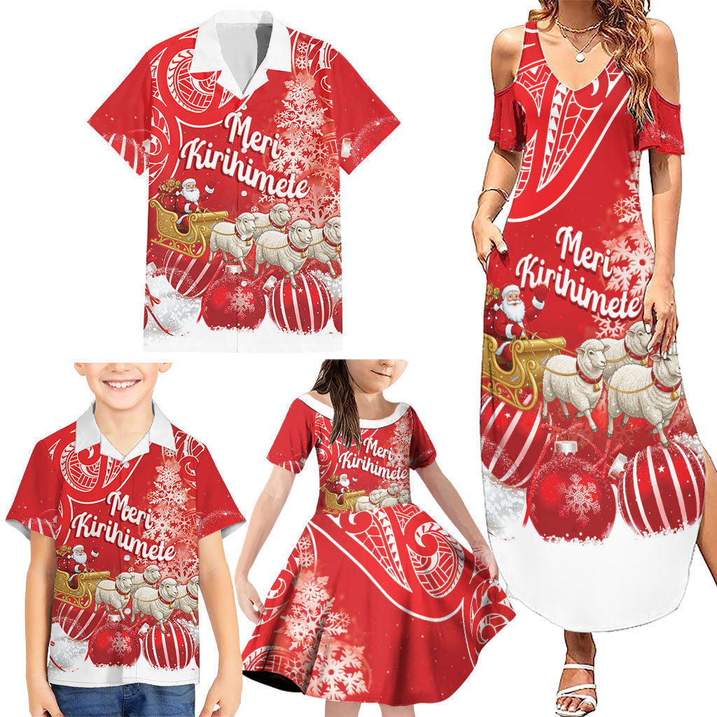 New Zealand Christmas In July Personalised Family Matching Summer Maxi Dress and Hawaiian Shirt Funny Santa Sheep Meri Kirihimete Red LT14 - Polynesian Pride