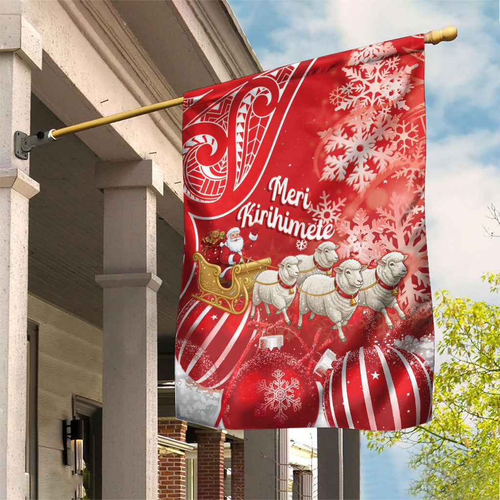 New Zealand Christmas In July Garden Flag Funny Santa Sheep Meri Kirihimete Red LT14 House Flag Red - Polynesian Pride