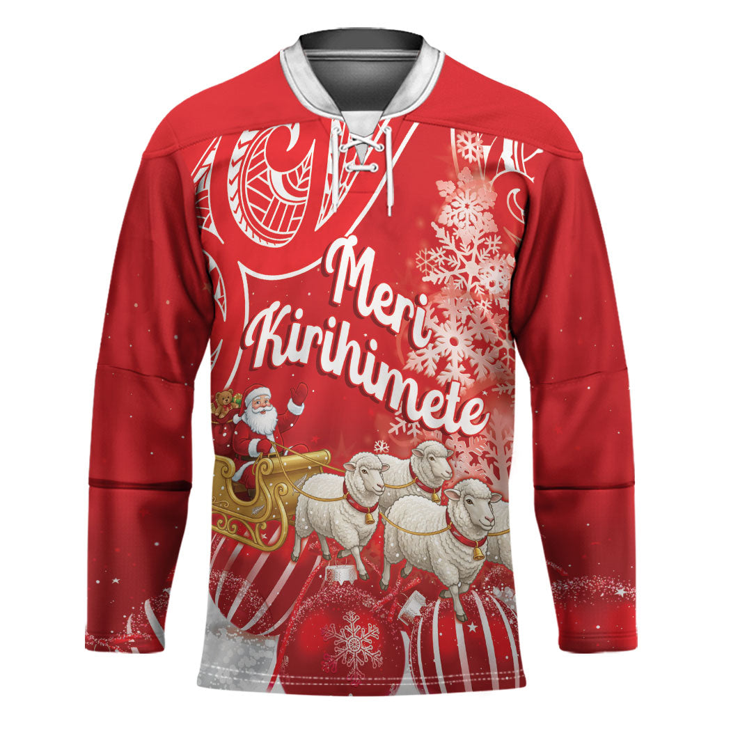 New Zealand Christmas In July Personalised Hockey Jersey Funny Santa Sheep Meri Kirihimete Red LT14 Unisex Red - Polynesian Pride