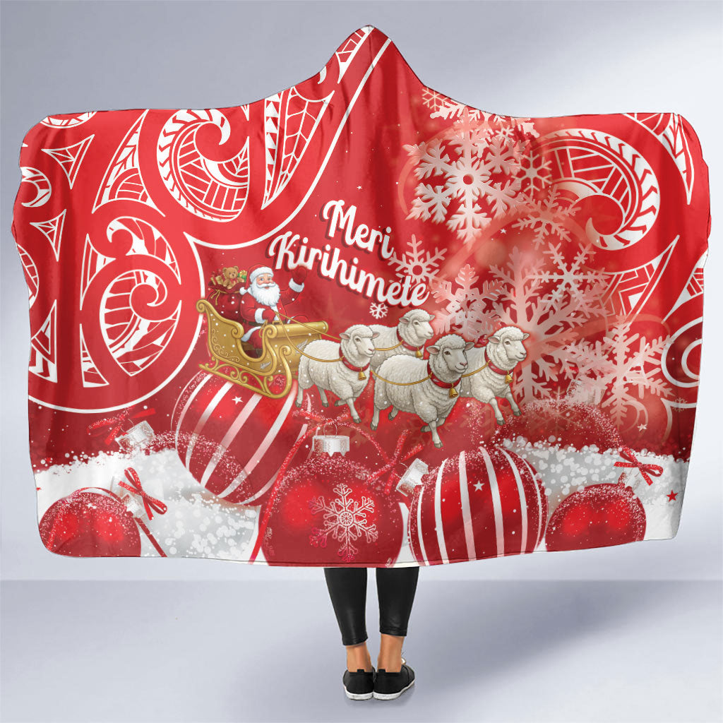 New Zealand Christmas In July Hooded Blanket Funny Santa Sheep Meri Kirihimete Red LT14 One Size Red - Polynesian Pride