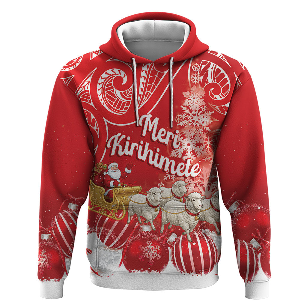 New Zealand Christmas In July Personalised Hoodie Funny Santa Sheep Meri Kirihimete Red LT14 Pullover Hoodie Red - Polynesian Pride