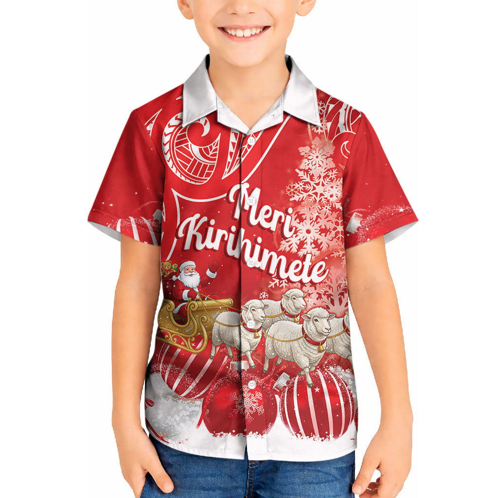 New Zealand Christmas In July Personalised Kid Hawaiian Shirt Funny Santa Sheep Meri Kirihimete Red LT14 Kid Red - Polynesian Pride