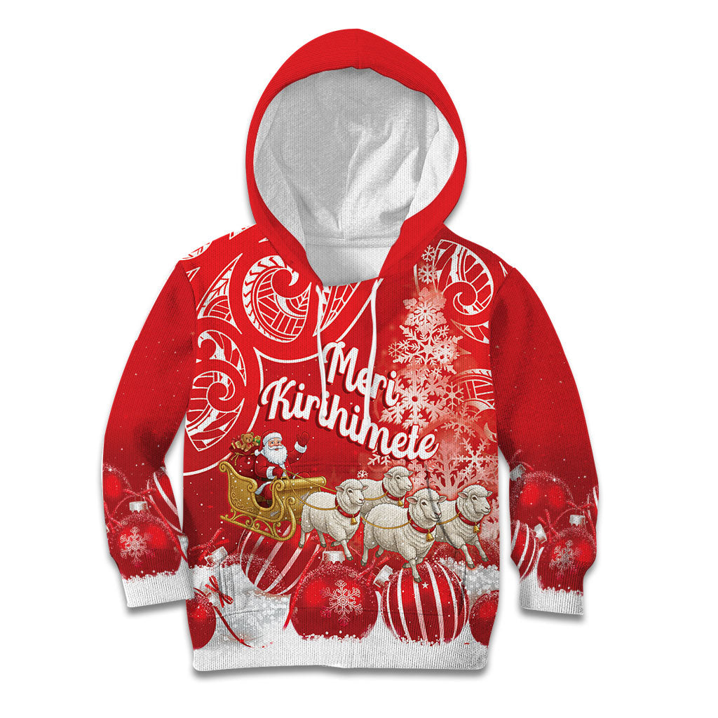New Zealand Christmas In July Personalised Kid Hoodie Funny Santa Sheep Meri Kirihimete Red LT14 Hoodie Red - Polynesian Pride