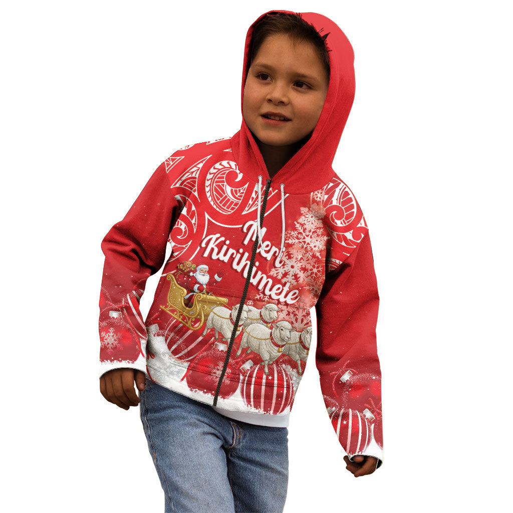 New Zealand Christmas In July Personalised Kid Hoodie Funny Santa Sheep Meri Kirihimete Red LT14 - Polynesian Pride