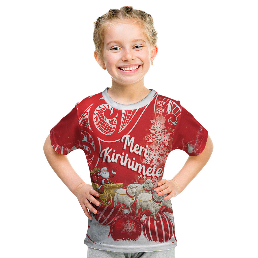 New Zealand Christmas In July Personalised Kid T Shirt Funny Santa Sheep Meri Kirihimete Red LT14 Red - Polynesian Pride