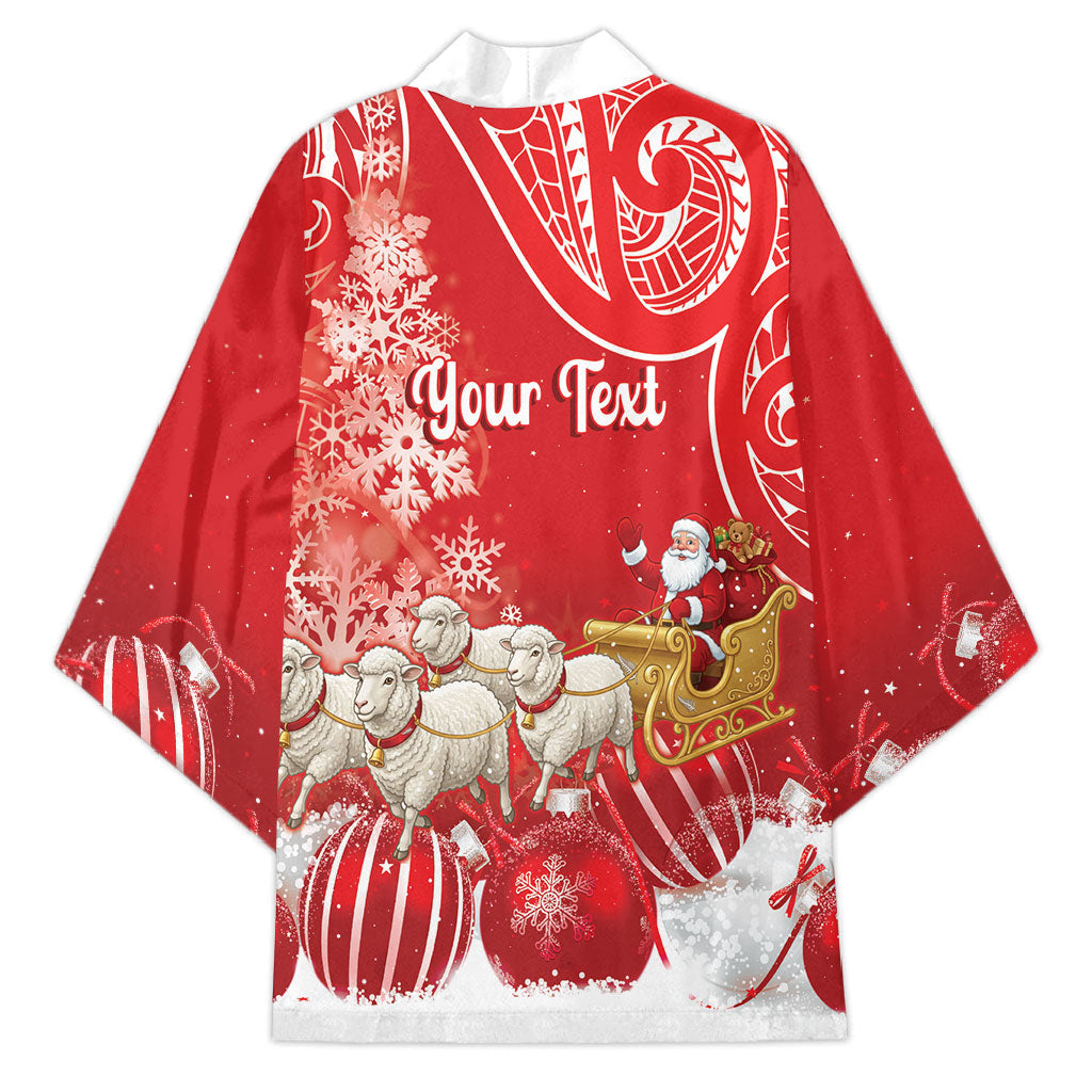 New Zealand Christmas In July Personalised Kimono Funny Santa Sheep Meri Kirihimete Red LT14 - Polynesian Pride