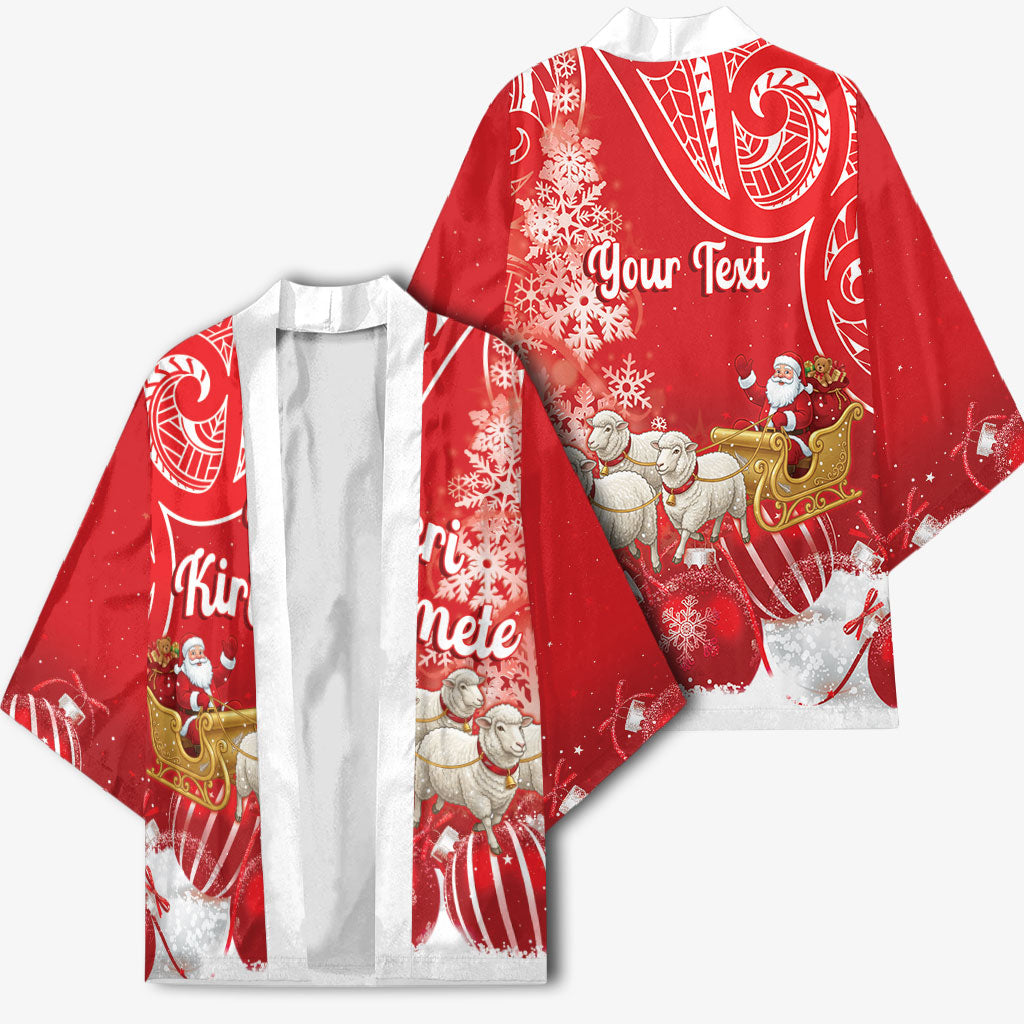 New Zealand Christmas In July Personalised Kimono Funny Santa Sheep Meri Kirihimete Red LT14 - Polynesian Pride
