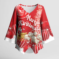 New Zealand Christmas In July Personalised Kimono Sleeve Blouse Funny Santa Sheep Meri Kirihimete Red LT14 Female Red - Polynesian Pride