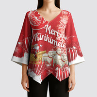 New Zealand Christmas In July Personalised Kimono Sleeve Blouse Funny Santa Sheep Meri Kirihimete Red LT14 - Polynesian Pride