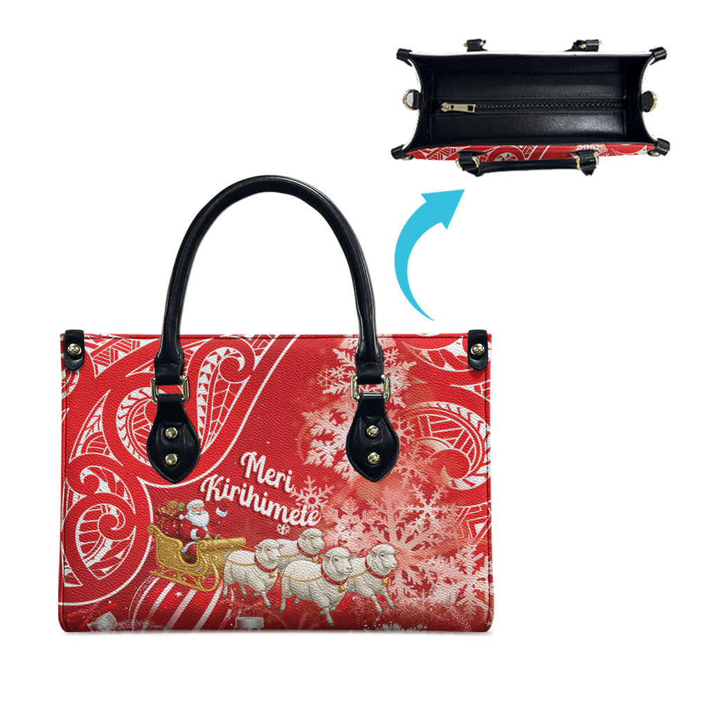 New Zealand Christmas In July Leather Bag Funny Santa Sheep Meri Kirihimete Red LT14 - Polynesian Pride