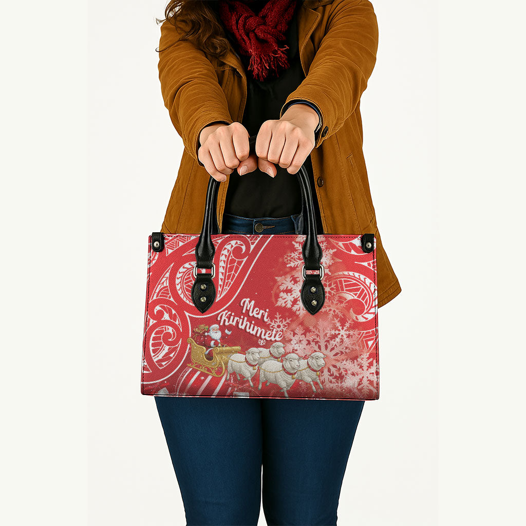 New Zealand Christmas In July Leather Bag Funny Santa Sheep Meri Kirihimete Red LT14 - Polynesian Pride