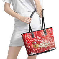 New Zealand Christmas In July Leather Tote Bag Funny Santa Sheep Meri Kirihimete Red LT14 - Polynesian Pride