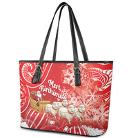 New Zealand Christmas In July Leather Tote Bag Funny Santa Sheep Meri Kirihimete Red LT14 - Polynesian Pride