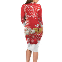 New Zealand Christmas In July Personalised Long Sleeve Bodycon Dress Funny Santa Sheep Meri Kirihimete Red LT14 - Polynesian Pride