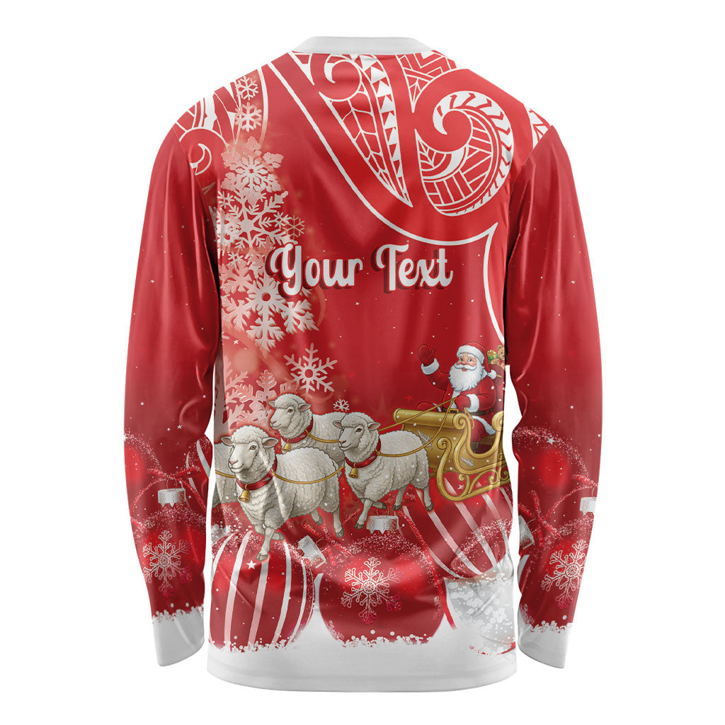 New Zealand Christmas In July Personalised Long Sleeve Shirt Funny Santa Sheep Meri Kirihimete Red LT14 - Polynesian Pride