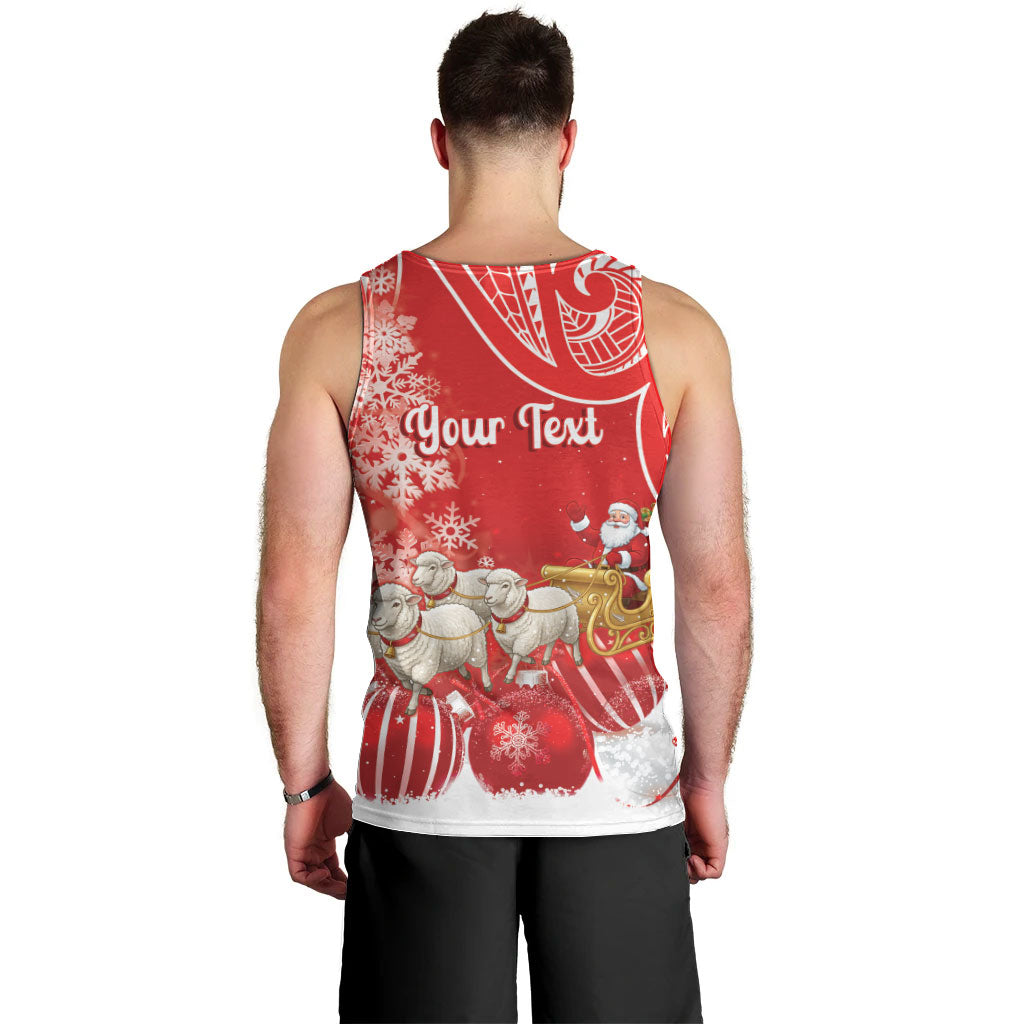 New Zealand Christmas In July Personalised Men Tank Top Funny Santa Sheep Meri Kirihimete Red LT14 - Polynesian Pride
