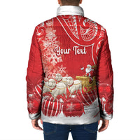 New Zealand Christmas In July Personalised Padded Jacket Funny Santa Sheep Meri Kirihimete Red LT14 - Polynesian Pride