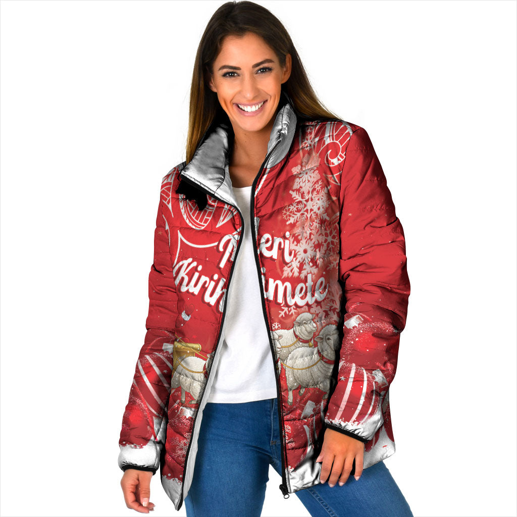 New Zealand Christmas In July Personalised Padded Jacket Funny Santa Sheep Meri Kirihimete Red LT14 Women Red - Polynesian Pride