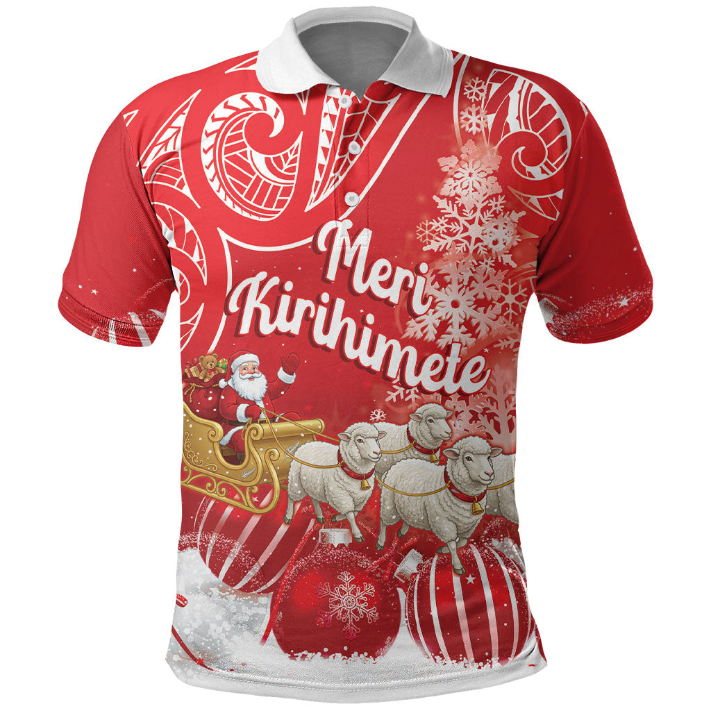 New Zealand Christmas In July Personalised Polo Shirt Funny Santa Sheep Meri Kirihimete Red LT14 Red - Polynesian Pride