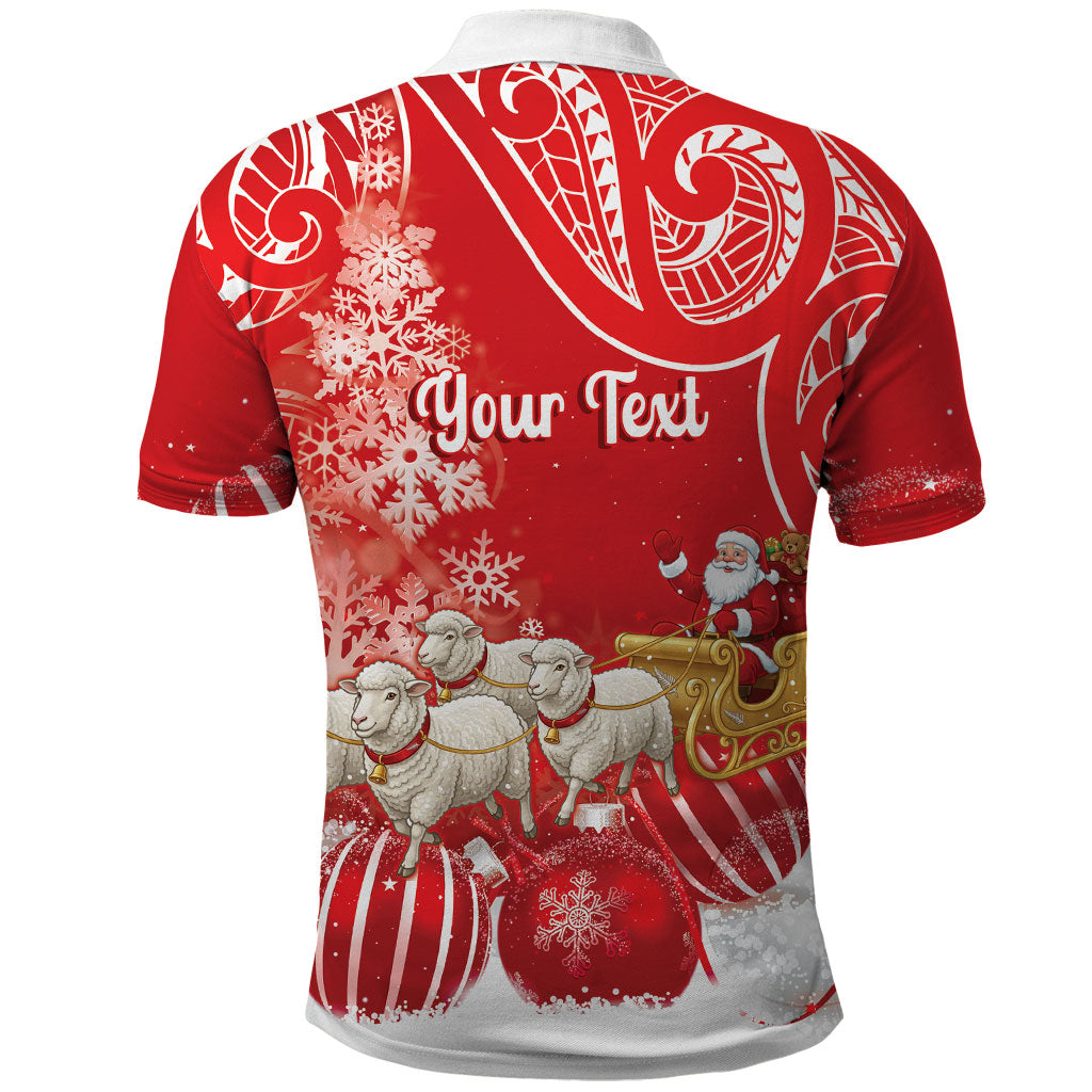 New Zealand Christmas In July Personalised Polo Shirt Funny Santa Sheep Meri Kirihimete Red LT14 - Polynesian Pride