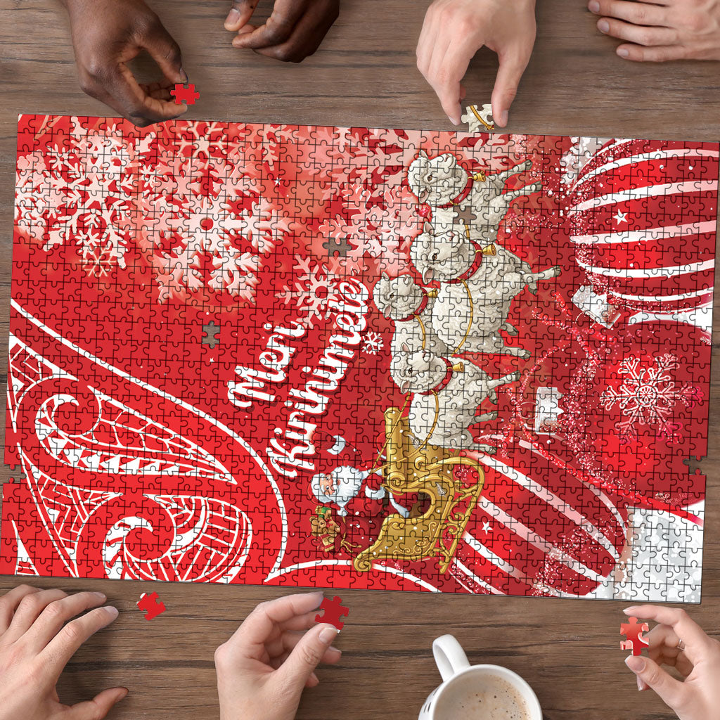 New Zealand Christmas In July Puzzle Funny Santa Sheep Meri Kirihimete Red LT14 - Polynesian Pride