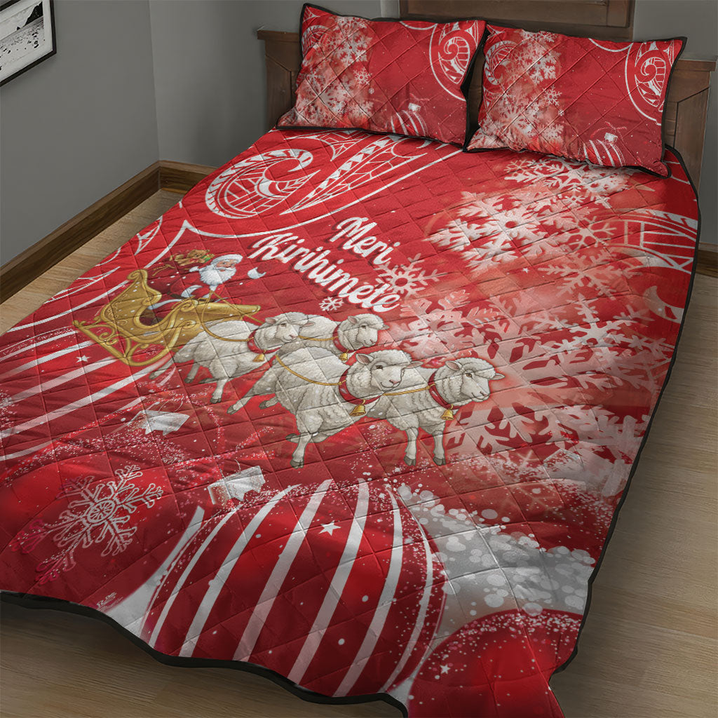 New Zealand Christmas In July Quilt Bed Set Funny Santa Sheep Meri Kirihimete Red LT14 - Polynesian Pride