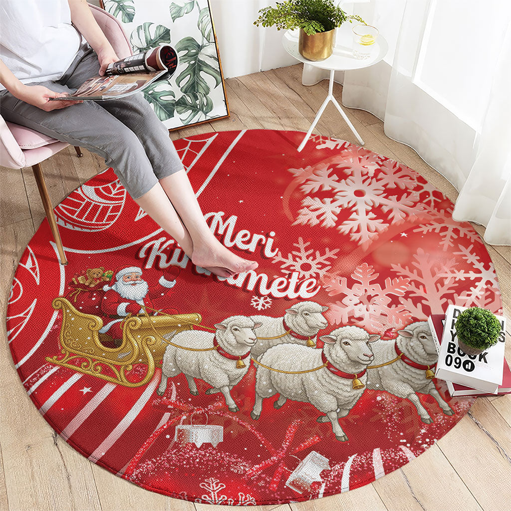 New Zealand Christmas In July Round Carpet Funny Santa Sheep Meri Kirihimete Red LT14 - Polynesian Pride