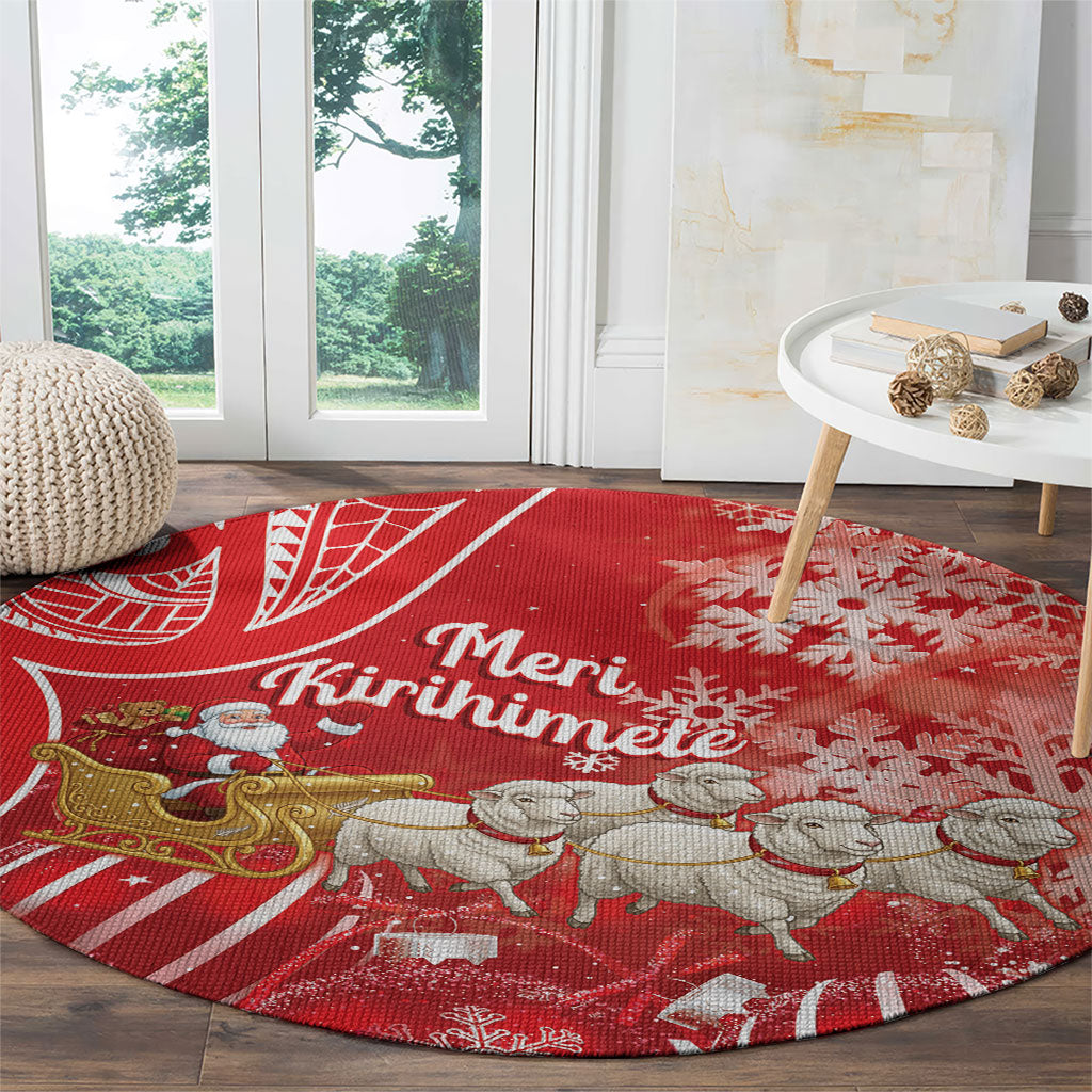 New Zealand Christmas In July Round Carpet Funny Santa Sheep Meri Kirihimete Red LT14 - Polynesian Pride