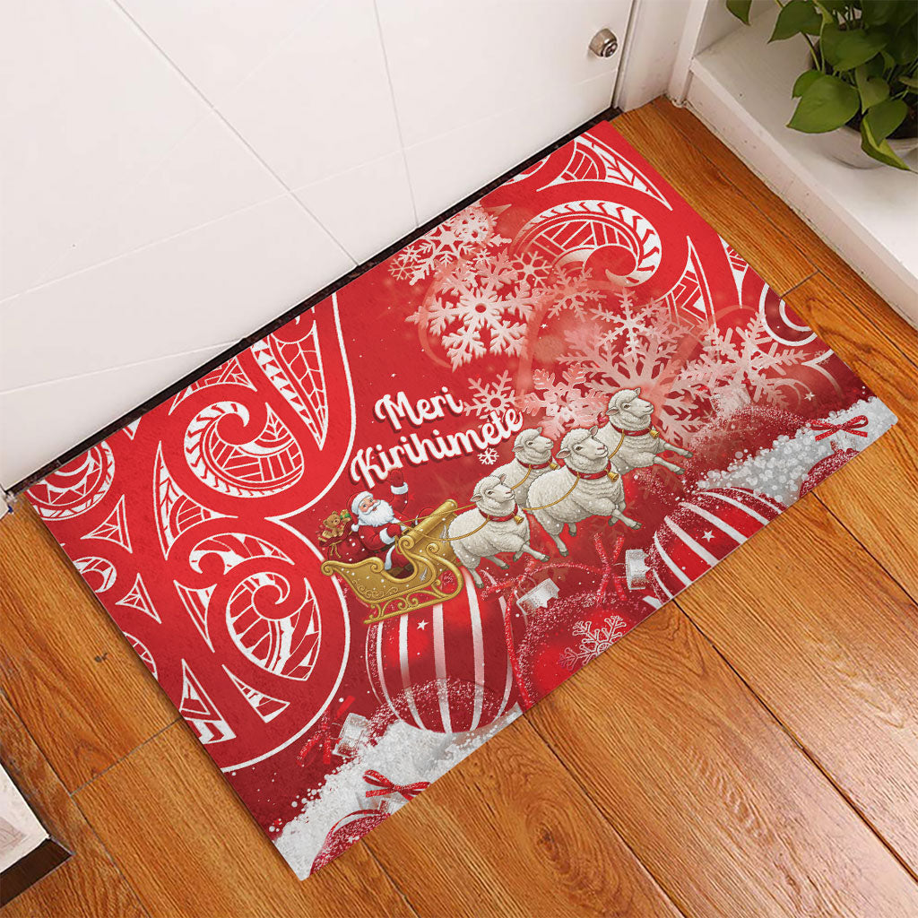 New Zealand Christmas In July Rubber Doormat Funny Santa Sheep Meri Kirihimete Red LT14 - Polynesian Pride