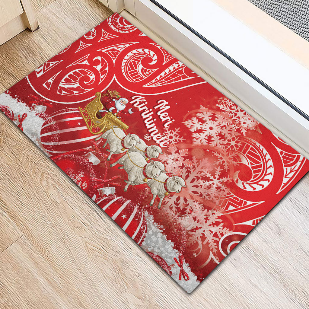 New Zealand Christmas In July Rubber Doormat Funny Santa Sheep Meri Kirihimete Red LT14 - Polynesian Pride