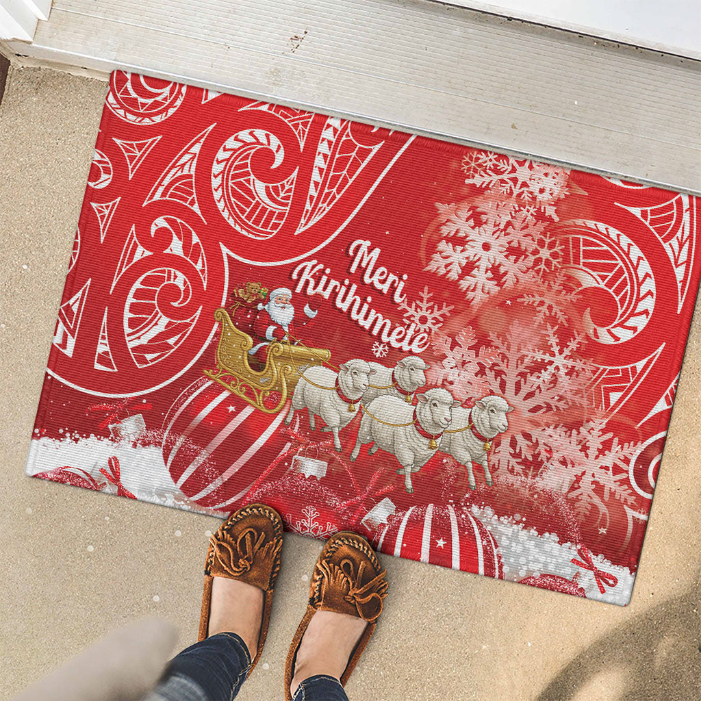 New Zealand Christmas In July Rubber Doormat Funny Santa Sheep Meri Kirihimete Red LT14 - Polynesian Pride