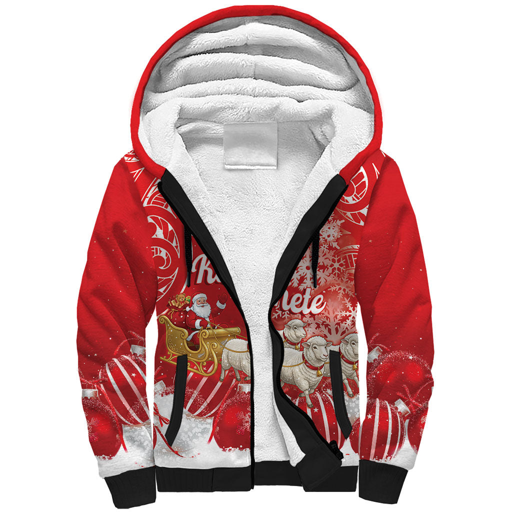 New Zealand Christmas In July Personalised Sherpa Hoodie Funny Santa Sheep Meri Kirihimete Red LT14 Unisex Red - Polynesian Pride