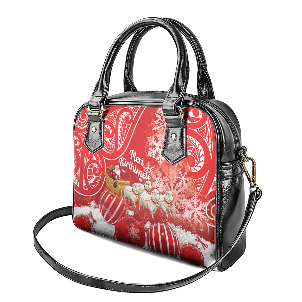 New Zealand Christmas In July Shoulder Handbag Funny Santa Sheep Meri Kirihimete Red LT14 - Polynesian Pride