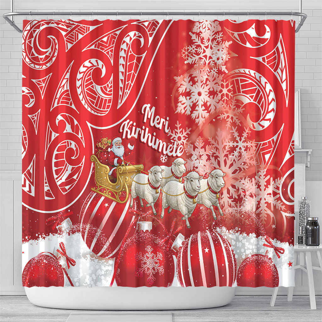 New Zealand Christmas In July Shower Curtain Funny Santa Sheep Meri Kirihimete Red LT14 - Polynesian Pride