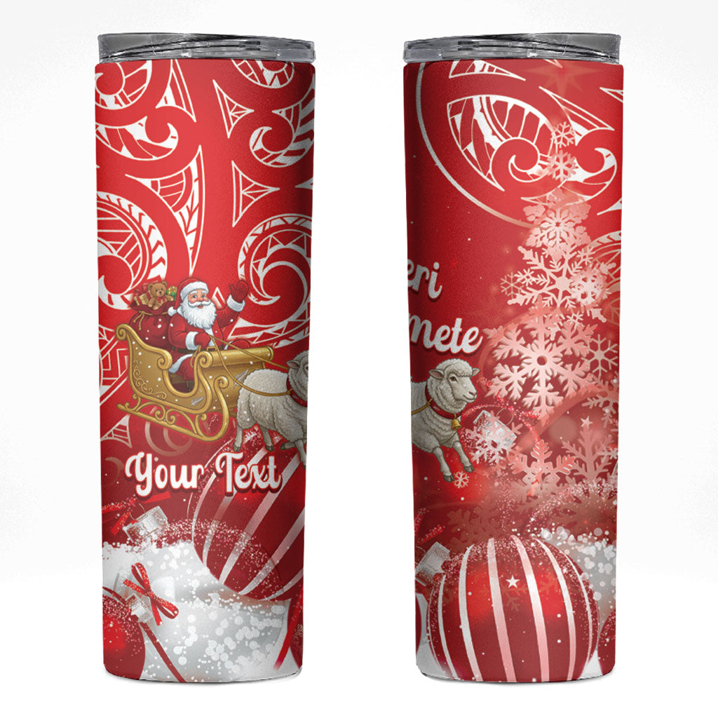 New Zealand Christmas In July Personalised Skinny Tumbler Funny Santa Sheep Meri Kirihimete Red LT14 Red - Polynesian Pride