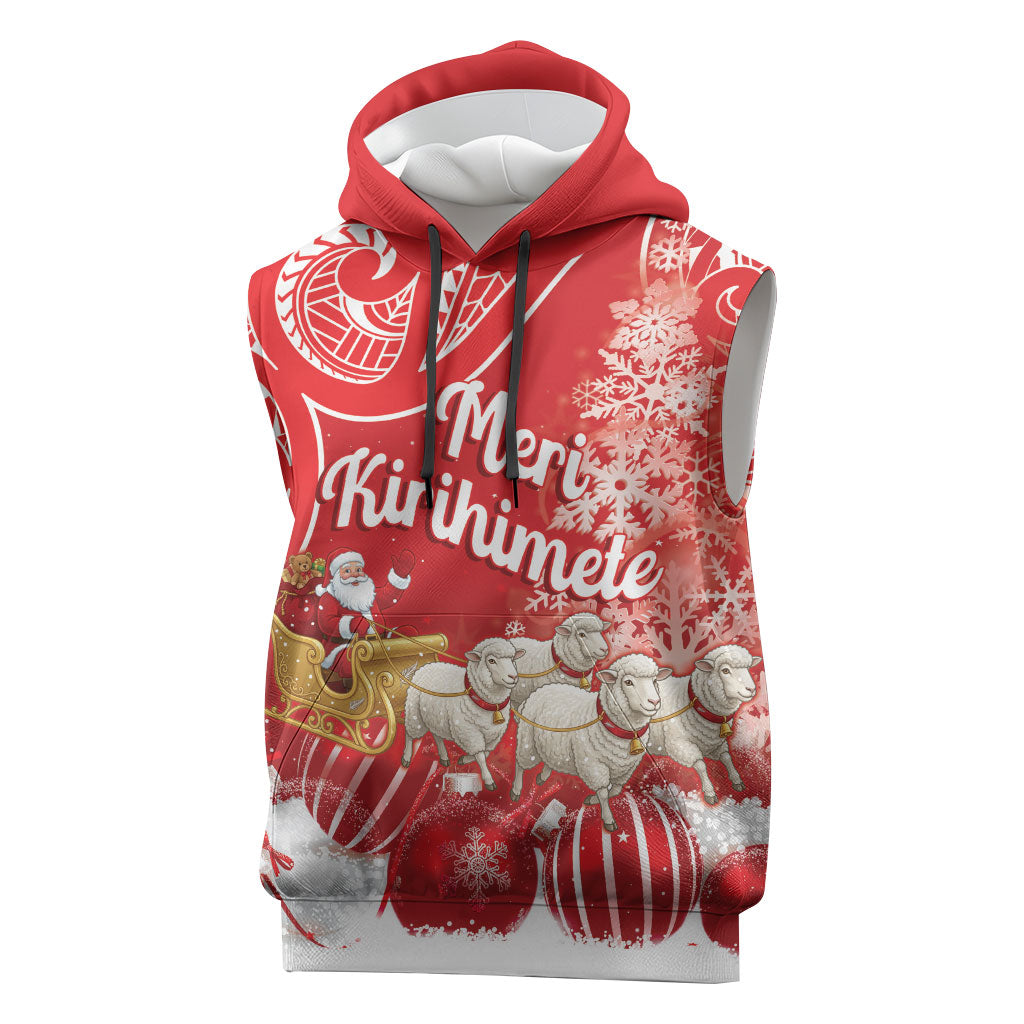 New Zealand Christmas In July Personalised Sleeveless Hoodie Funny Santa Sheep Meri Kirihimete Red LT14 Red - Polynesian Pride