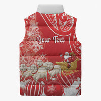New Zealand Christmas In July Personalised Sleeveless Puffer Jacket Funny Santa Sheep Meri Kirihimete Red LT14 - Polynesian Pride