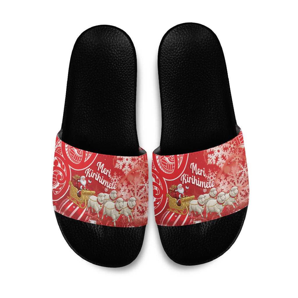 New Zealand Christmas In July Slide Sandals Funny Santa Sheep Meri Kirihimete Red LT14 Red - Polynesian Pride