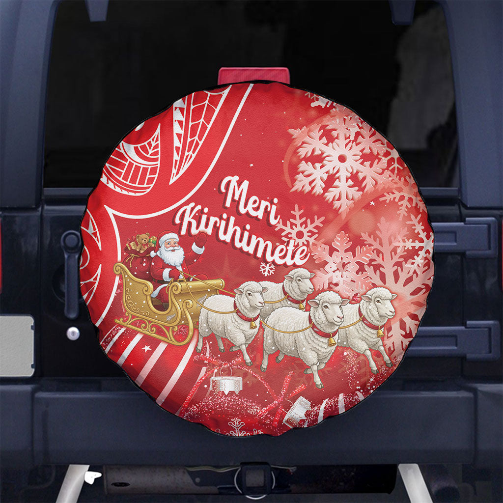 New Zealand Christmas In July Spare Tire Cover Funny Santa Sheep Meri Kirihimete Red LT14 No hole Red - Polynesian Pride