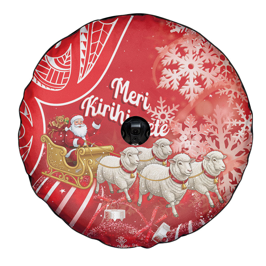 New Zealand Christmas In July Spare Tire Cover Funny Santa Sheep Meri Kirihimete Red LT14 - Polynesian Pride